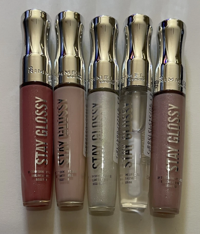 Brillo de labios Rimmel Stay Glossy hasta 6h brillo (5,5 ml/0,18 fl. oz) lote de 5 Foto 1 de 2