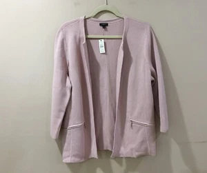Talbots Womens 1X Knit Open Cardigan Sweater Top  Pink Long Sleeve Pockets New - Picture 1 of 8