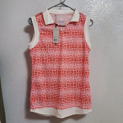 Adidas Top Mujer XL Naranja Blanco Geo Estampado Climacool Sin Mangas Polo Golf Nuevo con Etiquetas Foto 1 de 4