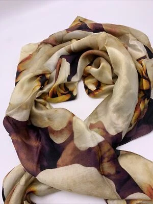 Новый с Ярлыками женская Echo шелковый шарф коричневый и оранжевый цветочный квадрат 34» #29 - Изображение 1 из 4