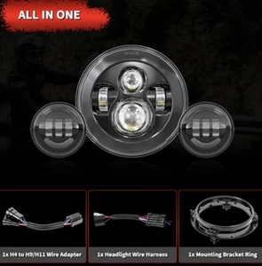 Wisamic 7" LED Headlight Fog Passing Light Harley Davidson Road King Kit Silver - Picture 1 of 13