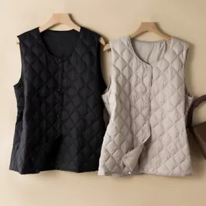 Down Cotton Vest Womens Light Gilet Waistcoats Outer Wear Warm Jacket Sleeveless - Picture 1 of 26
