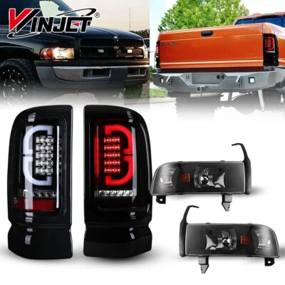 Black Clear Headlights+LED Tail Lights For 1994-2001 Dodge Ram 1500 2500 3500 - Изображение 1 из 4
