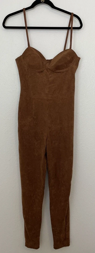 Vintage Romper Size Large Y2K 90s Brown Faux Suede Contempo Casuals Acetate - Image 1 of 4