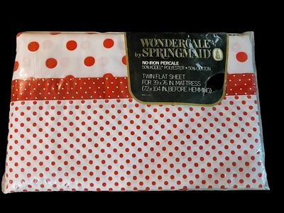 Springmaid Twin Flat Sheet White With Red Dots No Iron percale USA  Wondercale - Image 1 of 3