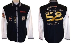 Nuevo Para hombres Christian Audigier Mangas Largas Perla Prensa Tachuelas Botón Camisa Bolsillos - Imagen 1 de 3