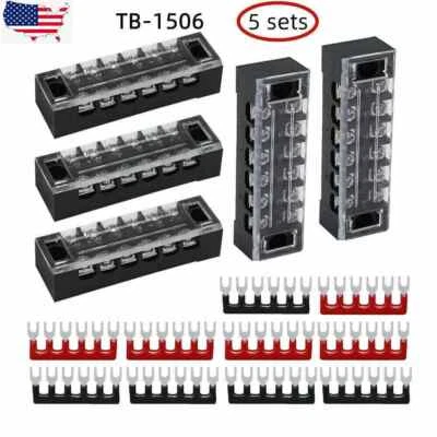 5 sets 600V 15A Dual Row 6 Position Screws Terminal Electric Barrier Strip Block - Image 1 of 4