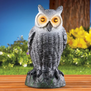 Motion Activated Light & Sound HOOTING OWL Garden Statue Outdoor Pest Deterrent