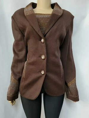 Blazer Suéter Chaqueta Donna Vinci Tejidos Para Mujer Talla 18 Marrón Oscuro Estrás #C Foto 1 de 4