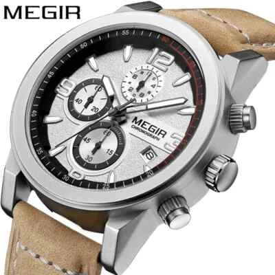Men Quartz Watch Leisure Simple Date Analog Leather Brown Black Strap Wristwatch - Image 1 of 4