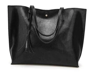 Women's Soft Faux Leather Tote Shoulder Bag from , Big Capacity Black New Style - Picture 1 of 6