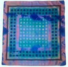 YVES SAINT LAURENT Vtg 1960S Framed Mod Dots  Over-Dyed Silk Scarf 34" Blue/Pink