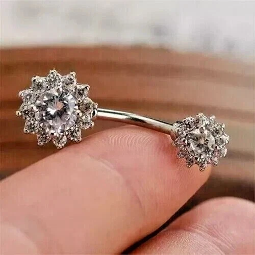 Кольцо на пупок с бриллиантами круглой огранки 2 карата с покрытием из белого золота 14 карат - Изображение 1 из 4