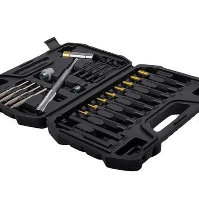 Set Punzoni 21 Pezzi con Martello a Quattro Teste e Blocco Banco Antiscivolo per Lavorazione Metallo - Immagine 1 di 4