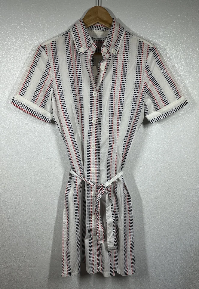 Camisa Ben Sherman Mujer Mediana Blanca Roja Azul GR9001 Vestido Botón Cinturón Mod Foto 1 de 4