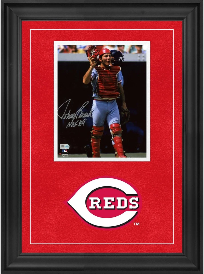 Foto Johnny Bench Reds Deluxe Enmarcada Firmada 8x10 En Equipo Receptor con PATIO 89 Insc Foto 1 de 1