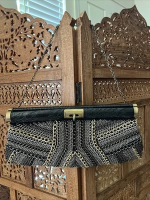 Vintage Crocodile Chain Purse Brass Hardware 14x6 Unique Handcrafted Evening Bag - Image 1 of 4