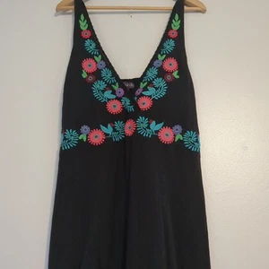 Long Tall Sally Dress Size XL Black Floral Embroidery Whimsigoth Cotton Lined  - Picture 1 of 9