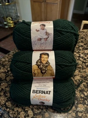 Bernat Softee Hilo Grueso 6 Madejas Verde Oscuro Nuevo Mismo Tinte Lote 100 G 3.5 OZ Foto 1 de 4