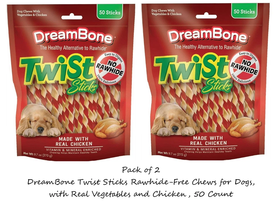 PACK de 2 palos Dreambone Twist, masticables sin cuero crudo para perros, pollo real, 50 unidades Foto 1 de 1