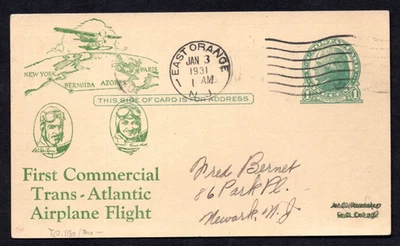 US 1931 FIRST COMMERCIAL FLIGHT NEW YORK BERMUDA AZORES TO PARIS WITH STOP OVER - Image 1 of 2