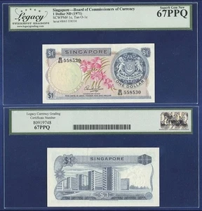 1971 Singapore, Orchid Series $1 HSS w/o Seal P-1c Legacy 67 PPQ - Bild 1 von 1