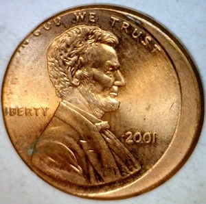 2001 ERROR OFF CENTER Lincoln Cent Unc. / BU RED O/C Coin  1c START AUCTION - Picture 1 of 2
