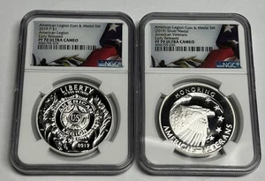 2019 American Legion Silver Coin & Medal Set NGC PF70 Early Releases, Veterans - Picture 1 of 5