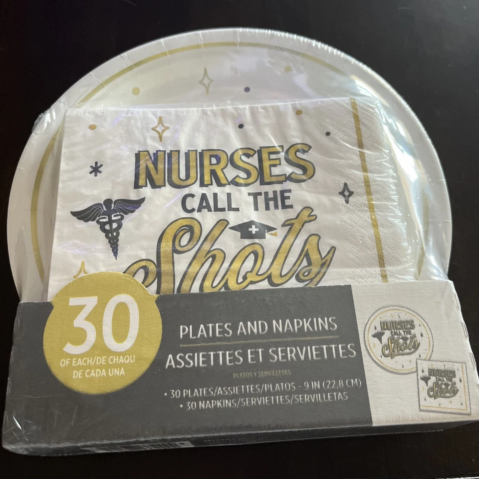 Nurses Call The Shots Graduation Plates & Napkins -new - Image 1 of 1