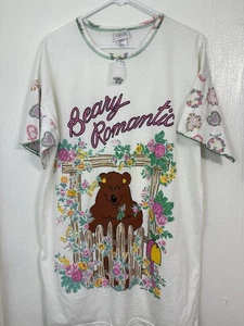 Vtg Simply Basic Beary Romantic 90s Sleep T Shirt White Size OSFA White/Multi - Picture 1 of 9