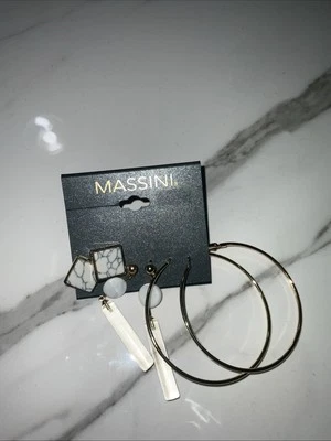 Juego de 3 pares de pendientes Massini aros, colgantes, perno prisionero piedra de mármol de piedra dorada Foto 1 de 2