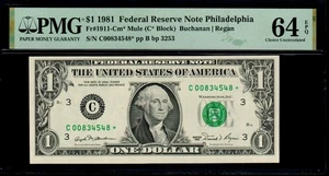 1981 1 $ Philadelphia Mule Star Note PMG 64 EPQ From 8K Print Group Fr 1911-Cm* - Bild 1 von 4