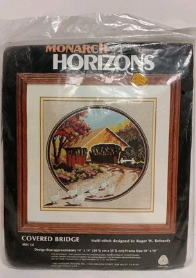 De colección Monarch Horizons Puente Cubierto Punto de Cruz Aguja Artesanal 14"x14" MH14 1985 Foto 1 de 3