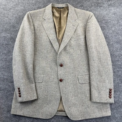 Cricketeer Blazer Mens 46 Gray Tweed Herringbone Wool Made USA 2 Button Dillards - Image 1 of 4