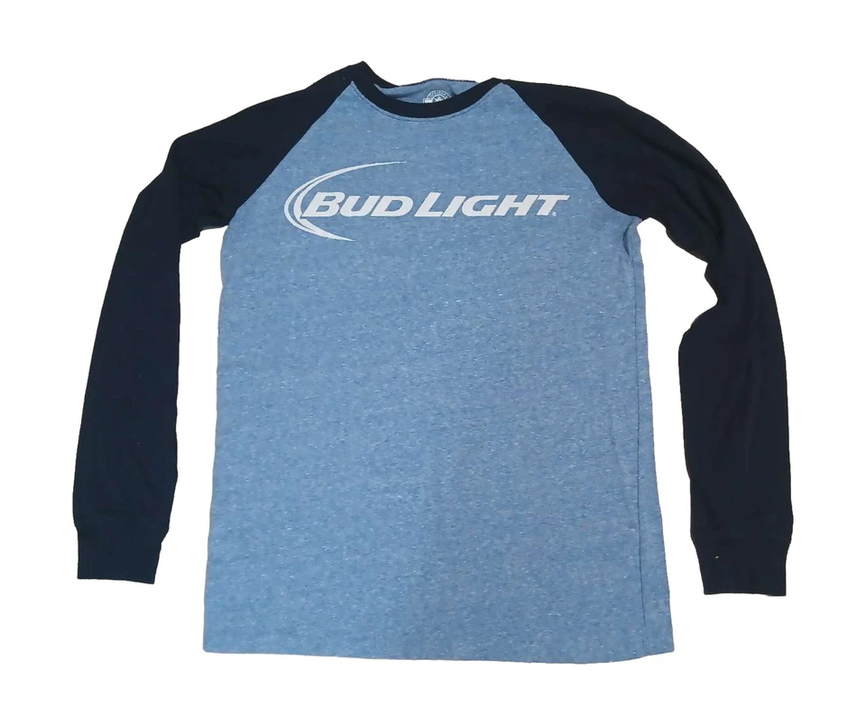 Bud Light Blue Heather Black Raglan Shirt Men's Big Small Size  - Image 1 of 1