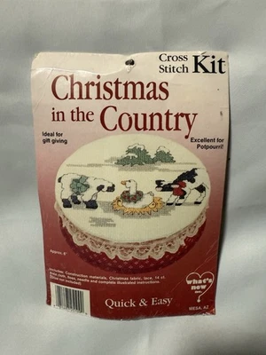 Cross Stitch Kit Christmas in the Country Jar Topper Farm Animals Winter Vintage - Image 1 of 2