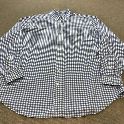Camisa masculina Ralph Lauren XLT azul branca xadrez Gingham algodão com botões - Imagem 1 de 4