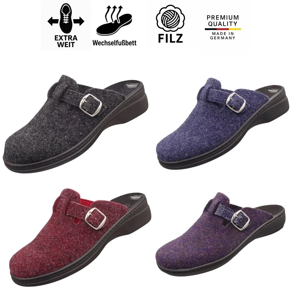 Algemare Damen Clog 8177 Filz H-Weite SUPERWEIT Hausschuhe Made in Germany 36-43 - Bild 1 von 1