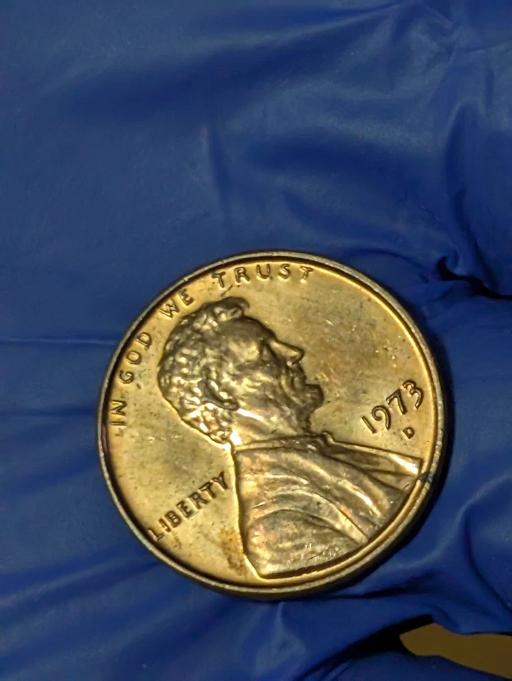 Moneda roja 1973 D roja tapa Strike-thru error doble golpe Lincoln Memorial Penny Foto 1 de 4