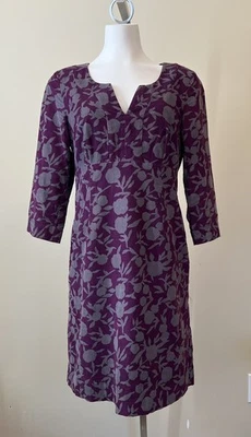 Vestido Forrado Boden Talla 6 Gris Ciruela Floral Pana Fina Ballena Manga 3/4 Foto 1 de 4