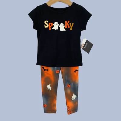 Halloween Niñas Conjunto 18 Meses Fantasma Espeluznante Top Pantalones Negro Naranja NUEVO Foto 1 de 4