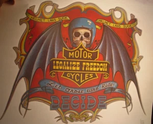 HARLEY MOTORCYCLES LEGALIZE FREEDOM VINTAGE 1970's IRON ON TRANSFER -NICE, B-19 - Picture 1 of 2