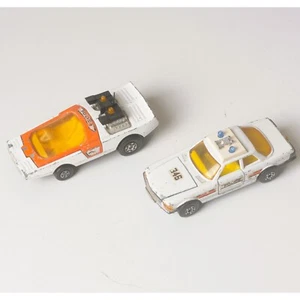 2x Matchbox Speed Kings, Police, Bandolero, 350 SLC Mercedes, '72 '74, Playworn - Bild 1 von 23