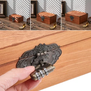 Lockable Vintage Wooden Storage Box Keepsake Memory Chest With Lid & Code Lock - Picture 1 of 12