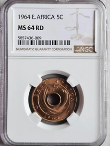 British East Africa 5 Cents 1964 NGC MS 64 RD - Picture 1 of 2