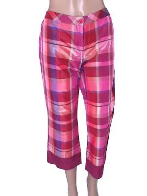 Pantalone Da Donna Pinko 46 W32 Xl Rosa Tartan Raso Capri Bootcut Quadri - Immagine 1 di 4