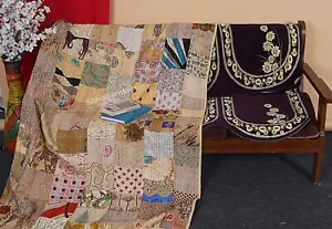 vintage handmade patchwork quilt Indian boho quilts bedding kantha bedspread - Picture 1 of 67
