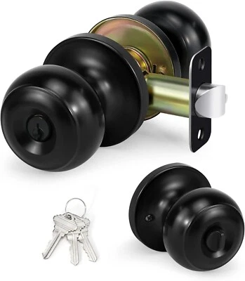 Perilla de puerta con cerradura y llave, perilla de puerta exterior negra mate para Bedroo Foto 1 de 4