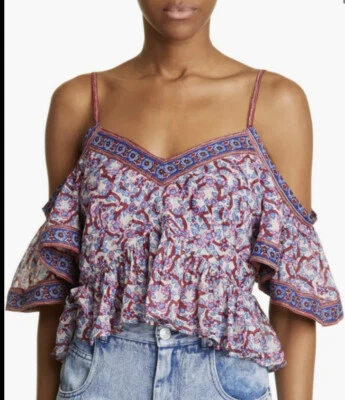 ISABEL MARANT ÉTOILE Garuva Estampado Floral Hombro Frío Algodón Top Talla 36 Nuevo con Etiquetas Foto 1 de 4