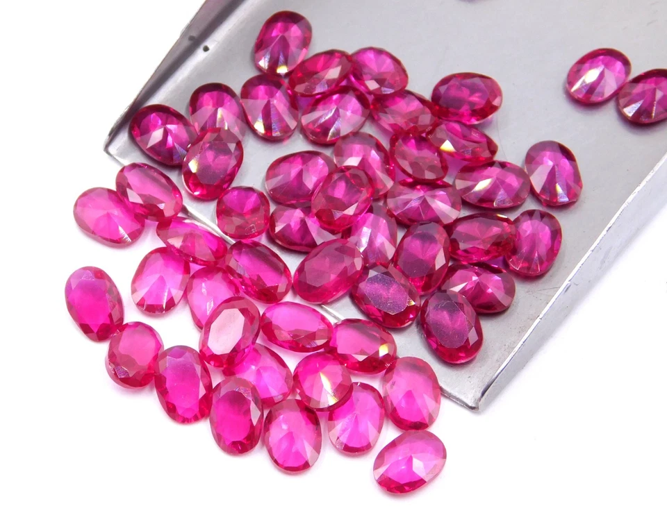 Lab Created Imitation Ruby Oval Cut Lot Loose Gemstone 5x7 MM For Jewelry P-3079 - Image 1 of 4